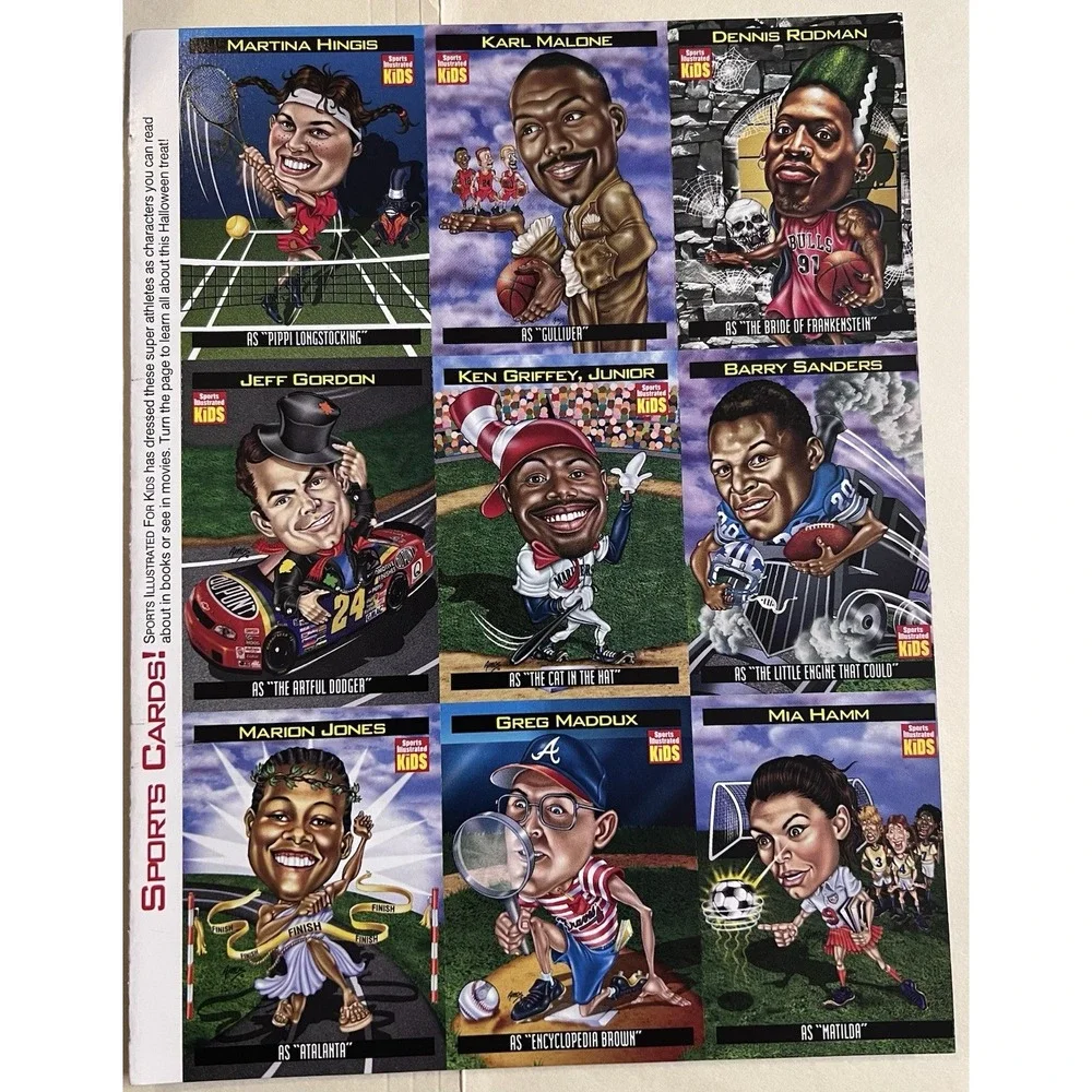Sports Illustrated Kids 1998 Halloween Uncut Sheet Griffey Rodman Sanders Maddux